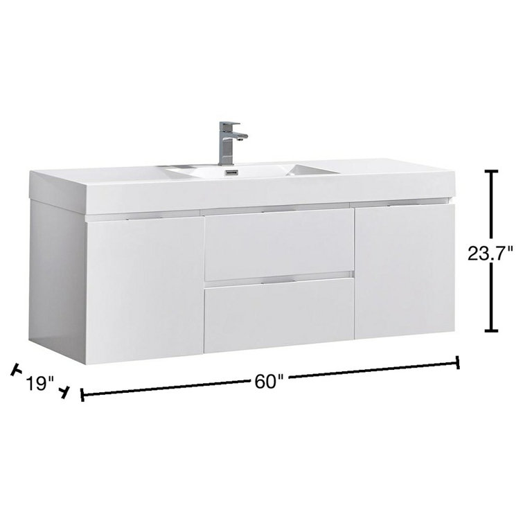 Valencia 60" Glossy White Wall Mount Double Vanity