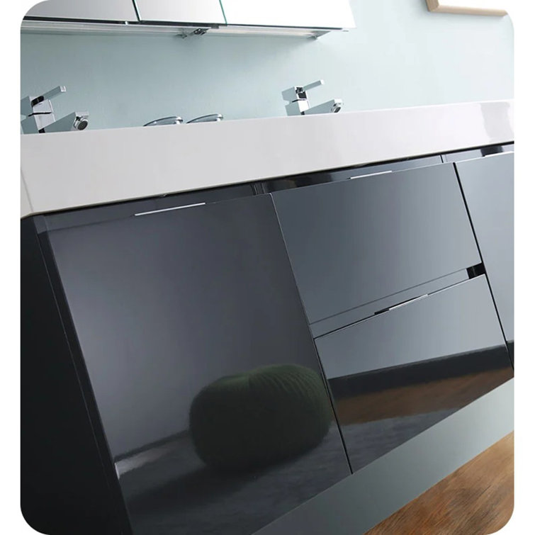 Glossy Gray 60" Wall-Mount Double Sink Modern Vanity