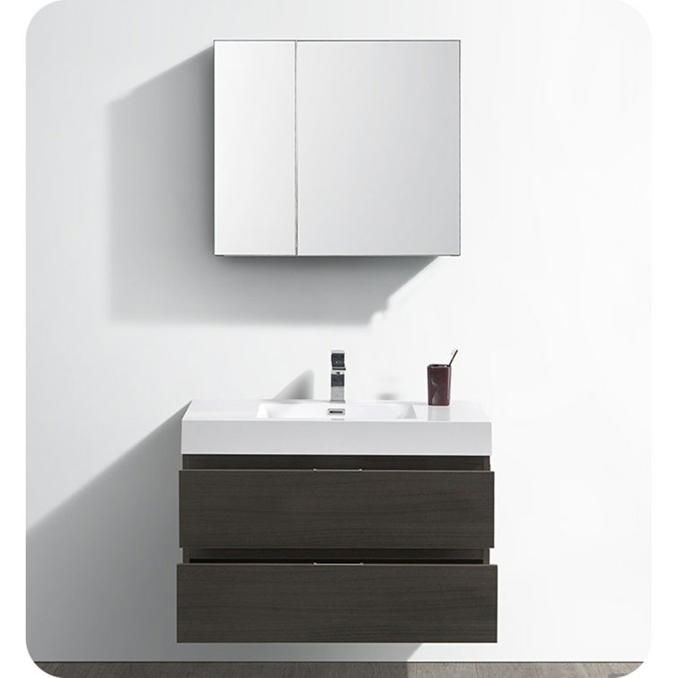 Gray Oak 36" Wall-Mount Modern Bathroom Vanity with Acrylic Top