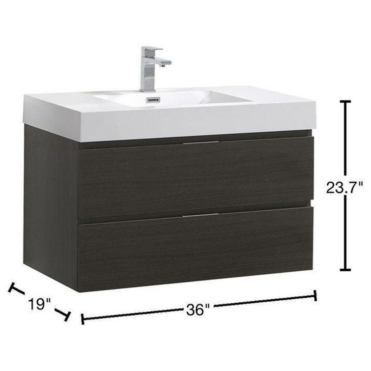 Gray Oak 36" Wall-Mount Modern Bathroom Vanity with Acrylic Top