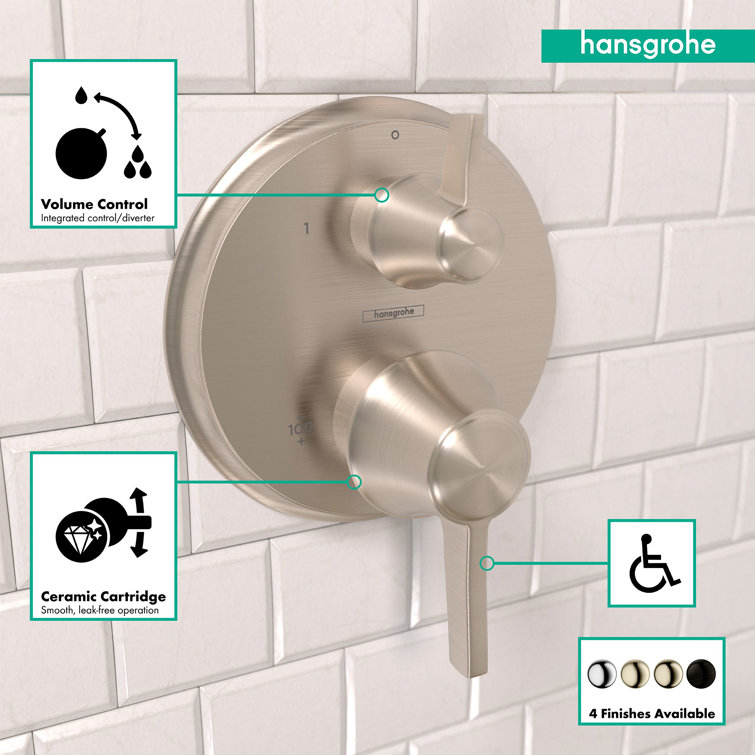 Brushed Nickel Thermostatic Shower Trim with Lever Handle