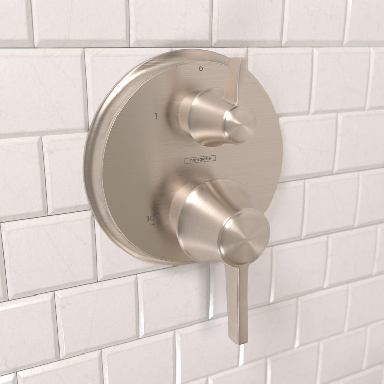 Brushed Nickel Thermostatic Shower Trim with Lever Handle