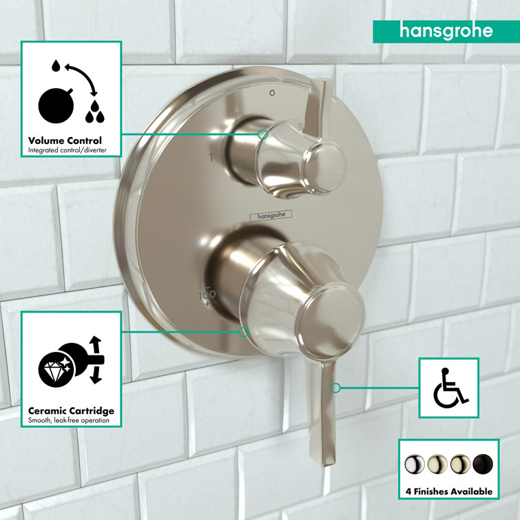 Polished Nickel Wall-Mounted Lever Shower Trim with Modern Design