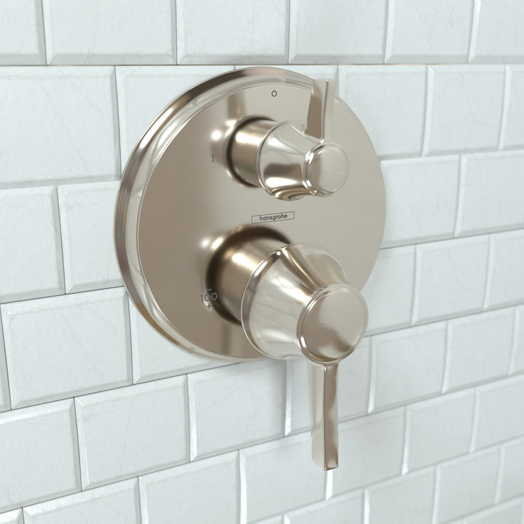 Polished Nickel Wall-Mounted Lever Shower Trim with Modern Design