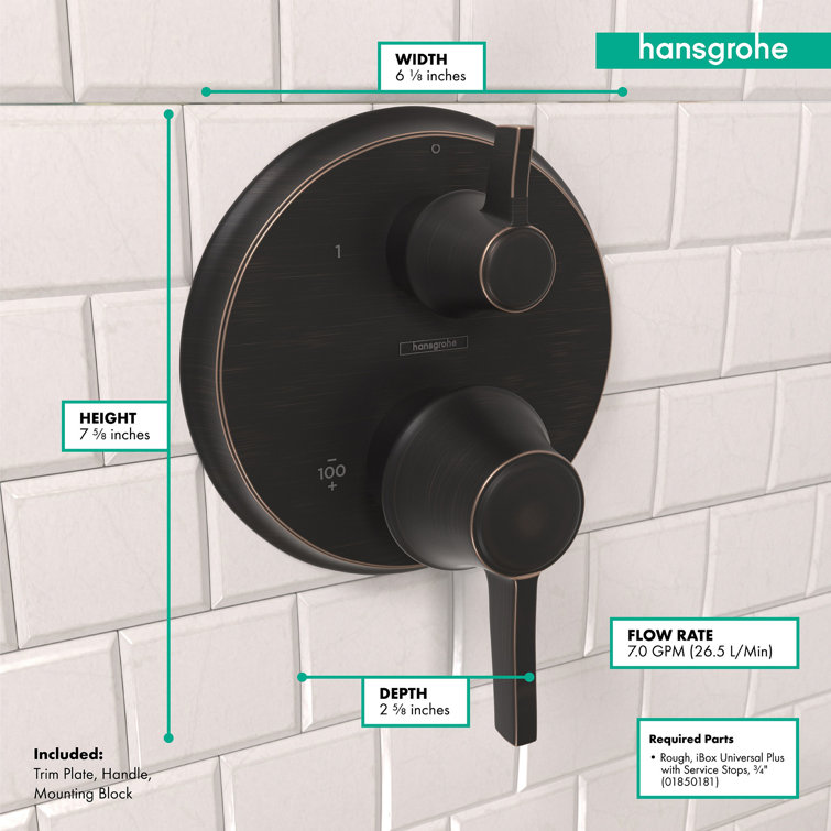 Rubbed Bronze Thermostatic Shower Trim with Lever Handle
