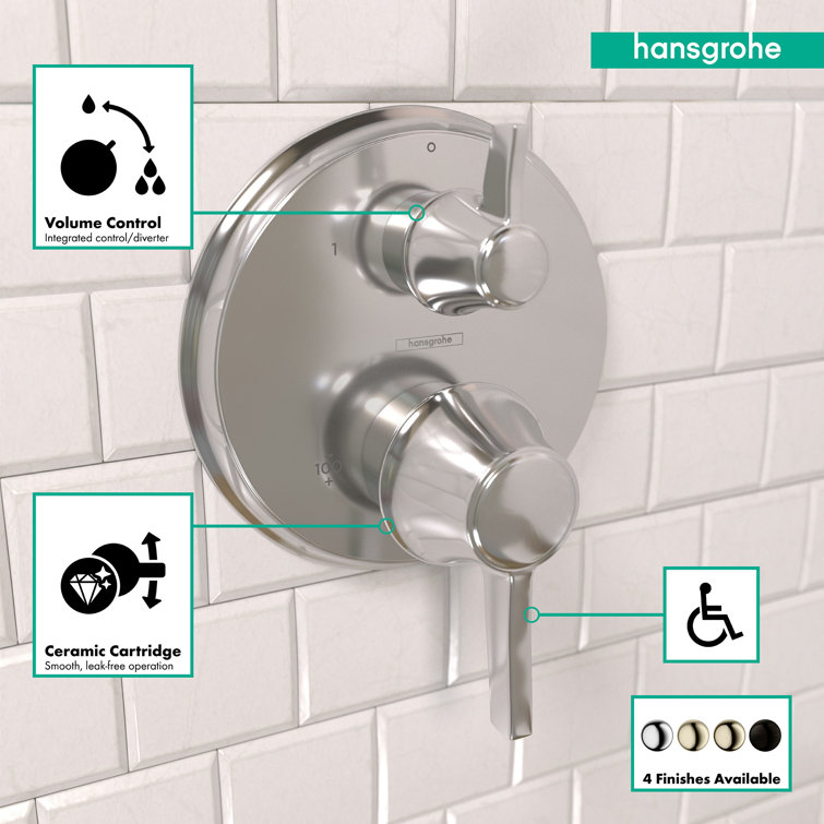 Polished Nickel Thermostatic Shower Trim with Lever Handle