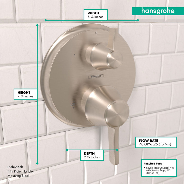 Brushed Nickel Thermostatic Shower Trim with Lever Handle