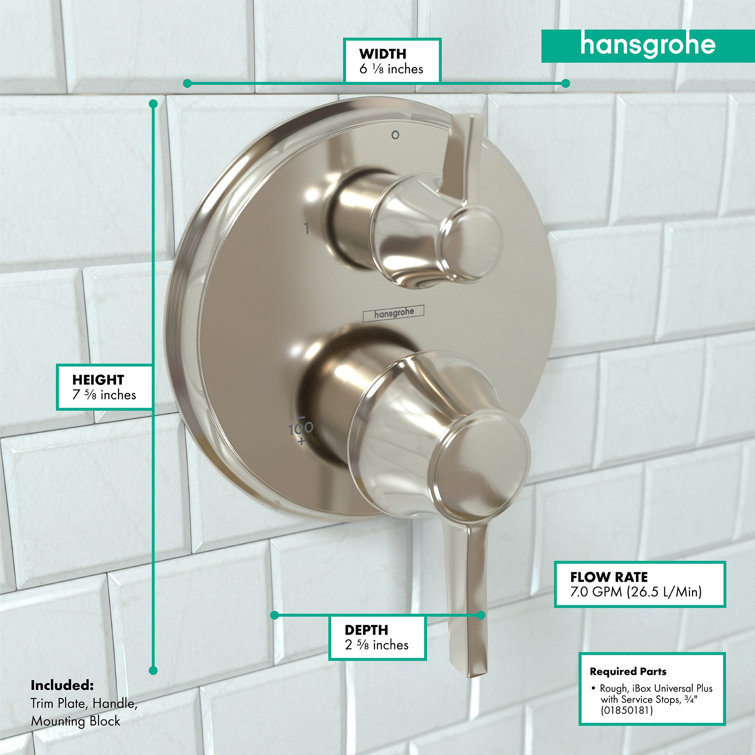 Polished Nickel Wall-Mounted Lever Shower Trim with Modern Design