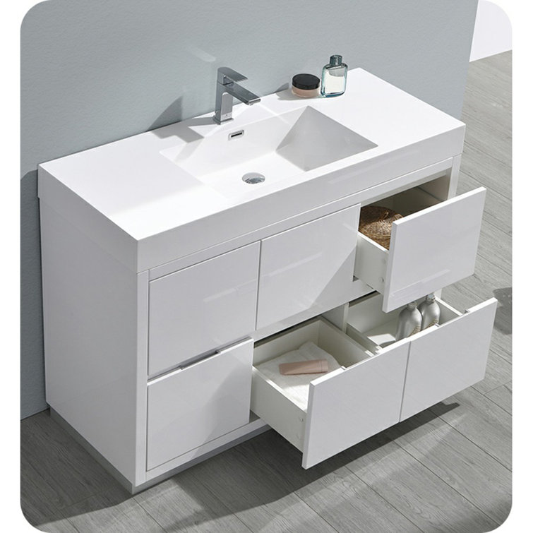 Glossy White 48" Modern Freestanding Bathroom Vanity Cabinet