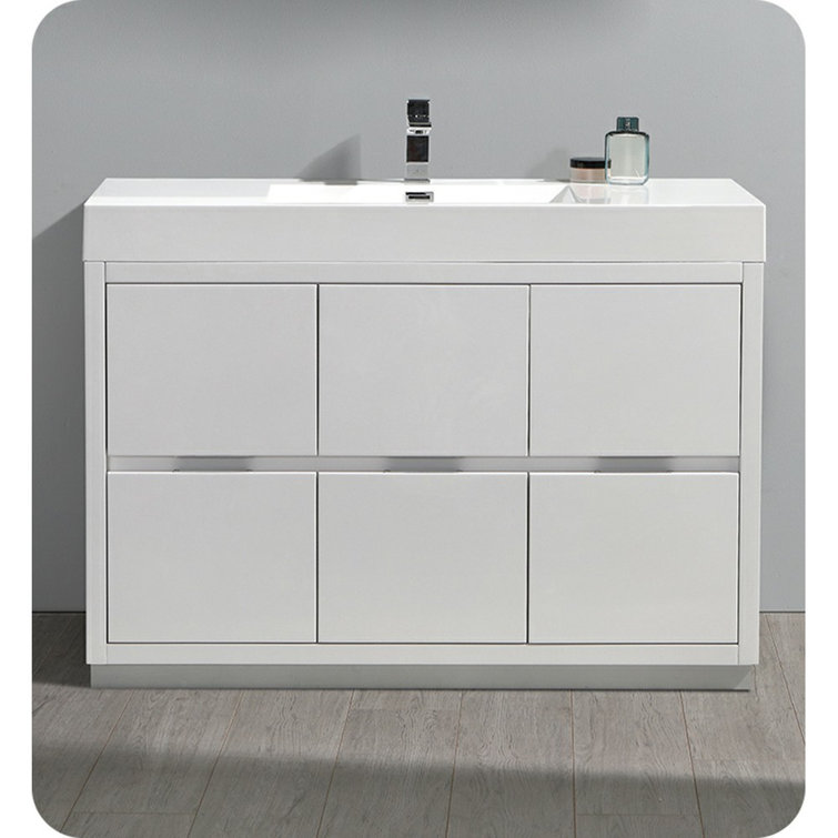 Glossy White 48" Modern Freestanding Bathroom Vanity Cabinet