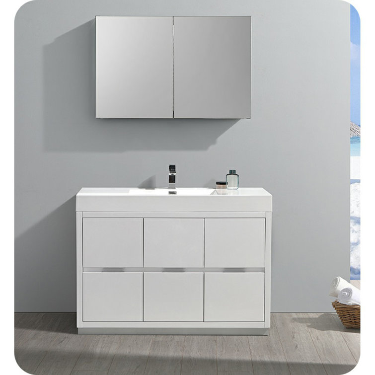 Glossy White 48" Modern Freestanding Bathroom Vanity Cabinet