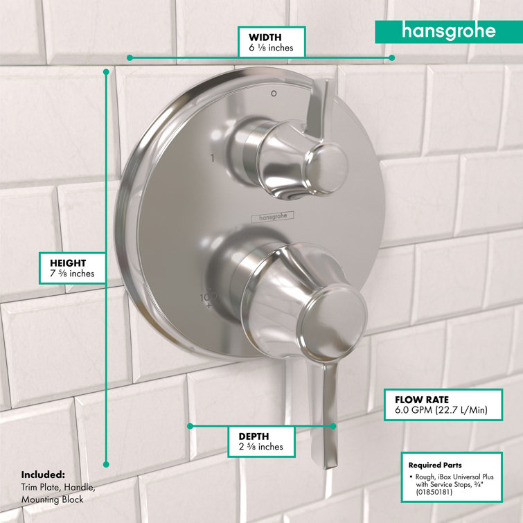 Polished Nickel Thermostatic Shower Trim with Lever Handle