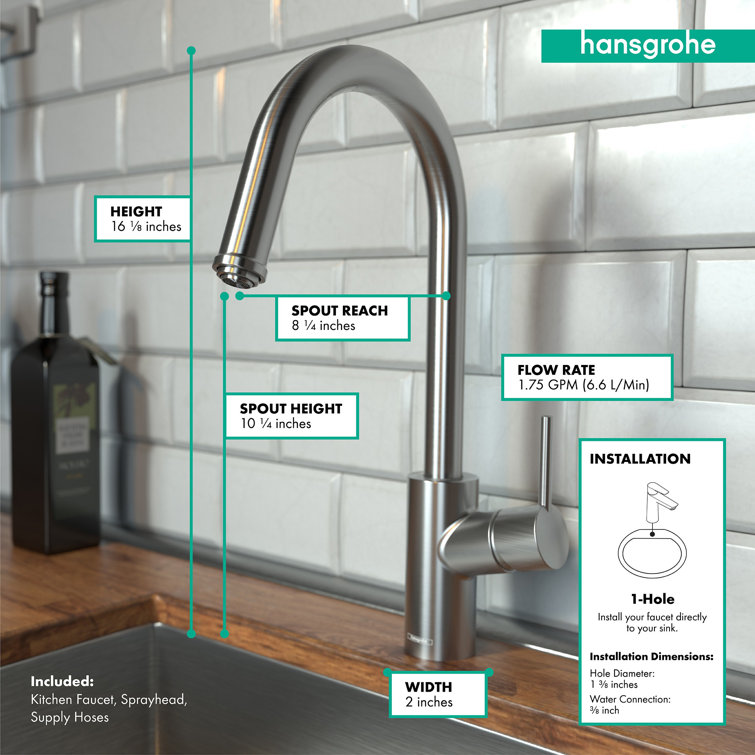 Talis S² 16" Steel Optik Pull-Down Kitchen Faucet with Spray