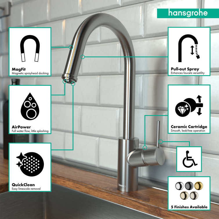 Talis S² 16" Steel Optik Pull-Down Kitchen Faucet with Spray