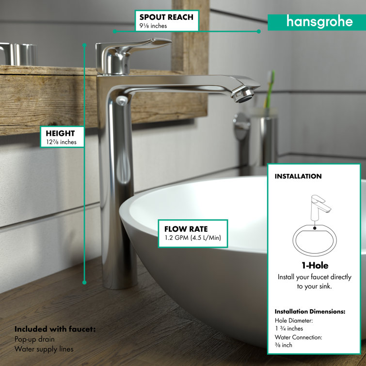 Chrome Modern Single Hole Vessel Bathroom Faucet