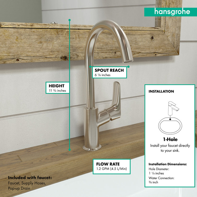 Brushed Nickel Single Hole Vessel Faucet with Drain Assembly