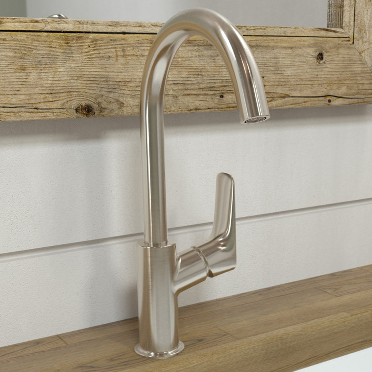 Brushed Nickel Single Hole Vessel Faucet with Drain Assembly