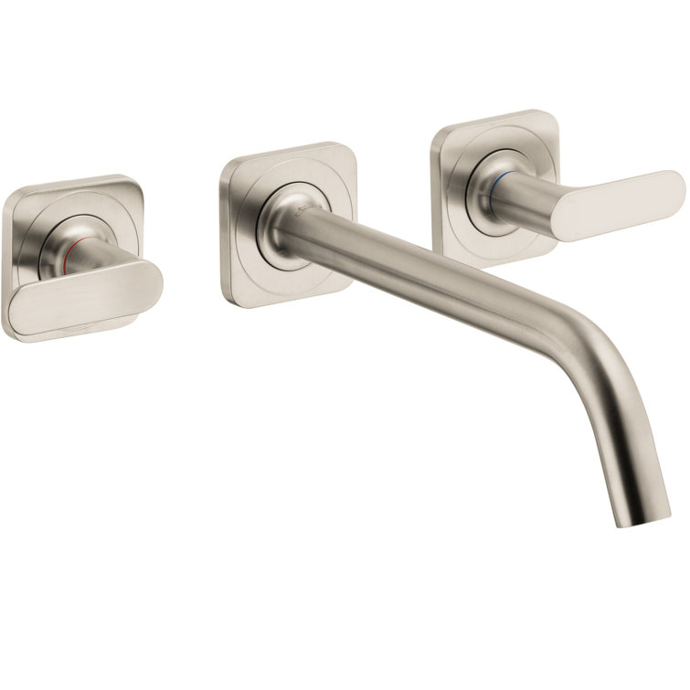 Brushed Nickel Wall-Mounted Widespread Bathroom Faucet