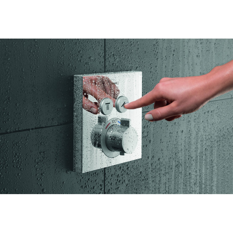 Modern Black Wall-Mounted Thermostatic Shower Trim with Knob