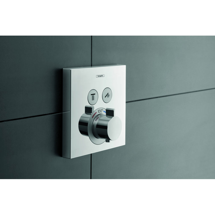 Modern Black Wall-Mounted Thermostatic Shower Trim with Knob