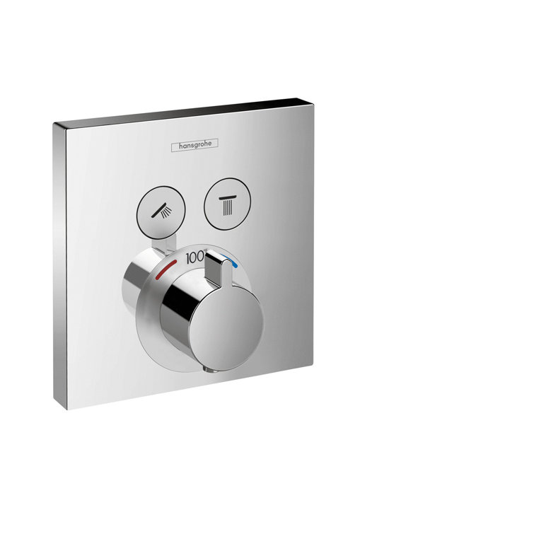 Modern Black Wall-Mounted Thermostatic Shower Trim with Knob
