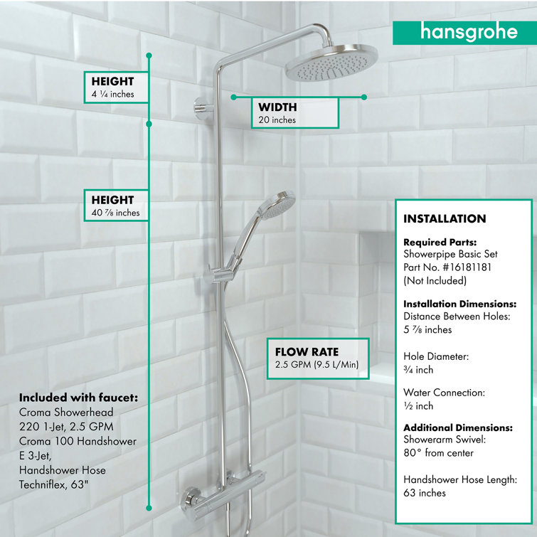 Chrome Adjustable Height Multi-Head Shower System