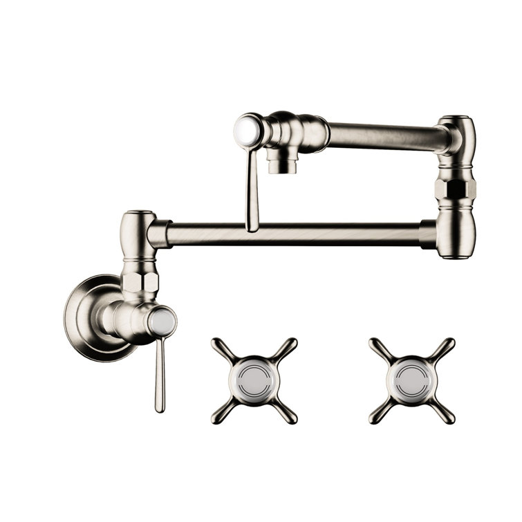 Polished Nickel Wall-Mounted Pot Filler with Dual Handles