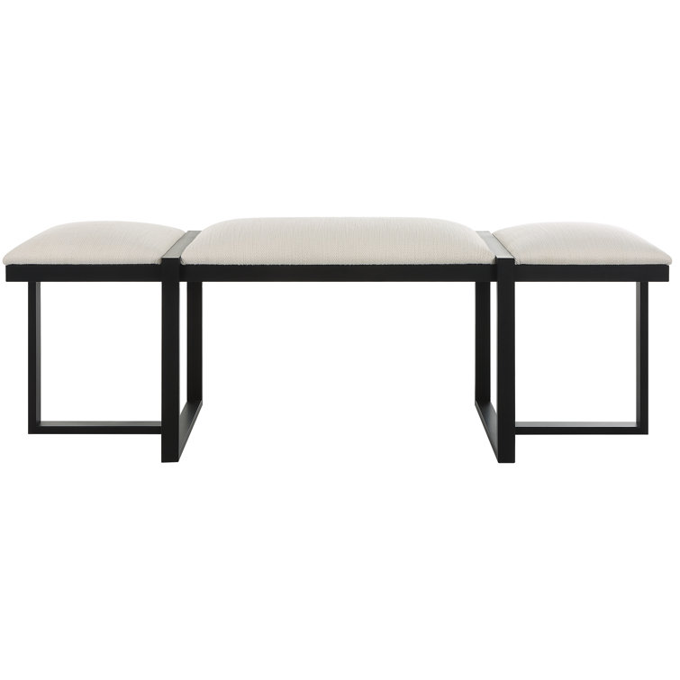 White Upholstered Bench with Black Iron Frame
