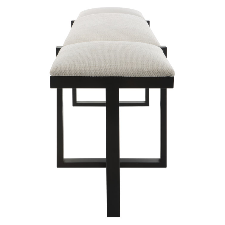 White Upholstered Bench with Black Iron Frame