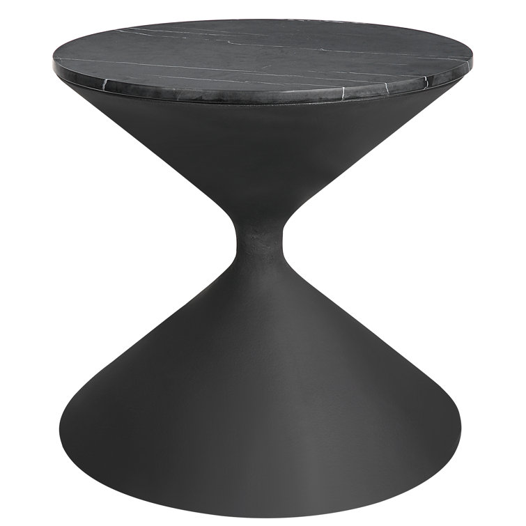 Black Marble and Wood Round Contemporary End Table