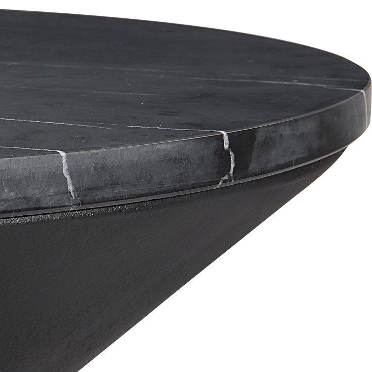 Black Marble and Wood Round Contemporary End Table