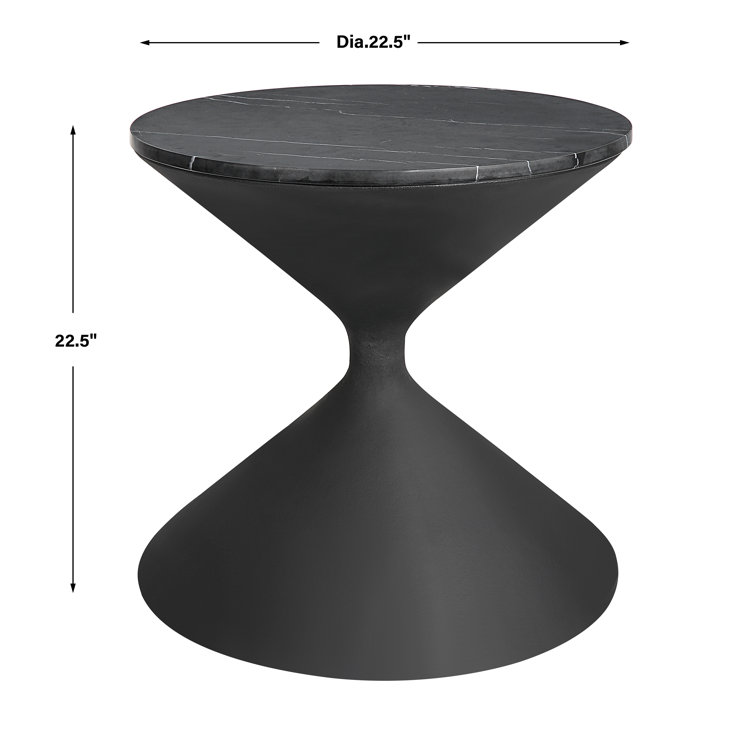 Black Marble and Wood Round Contemporary End Table