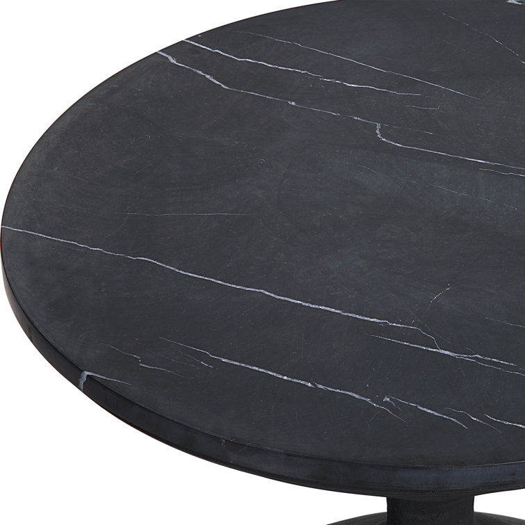 Black Marble and Wood Round Contemporary End Table
