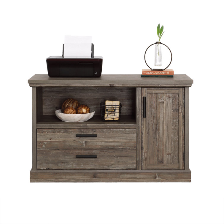 Pebble Pine Rustic Lateral File Credenza with Adjustable Shelf