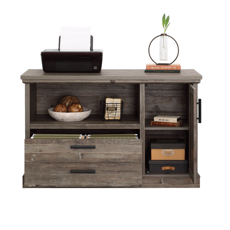 Pebble Pine Rustic Lateral File Credenza with Adjustable Shelf