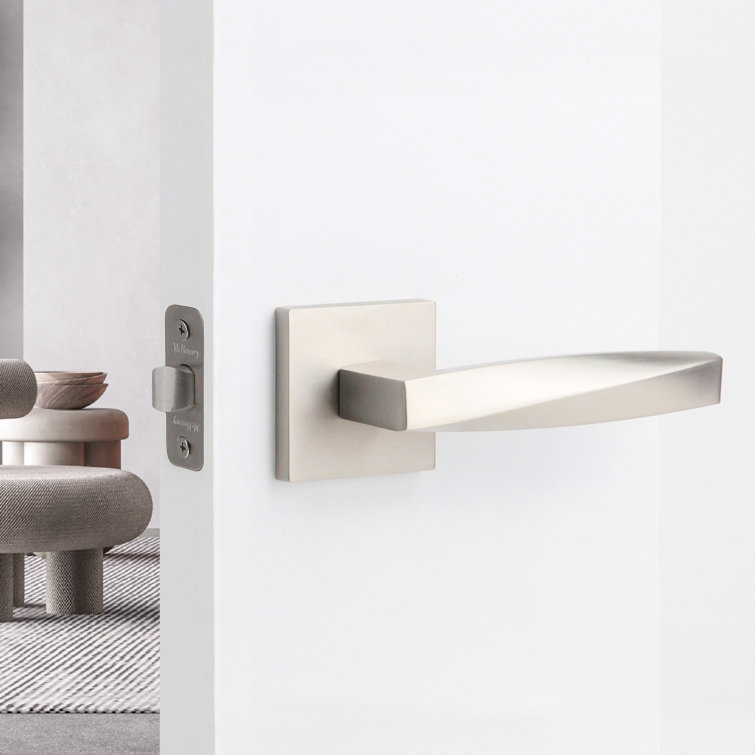Satin Nickel Square Backplate Modern Interior Door Lever