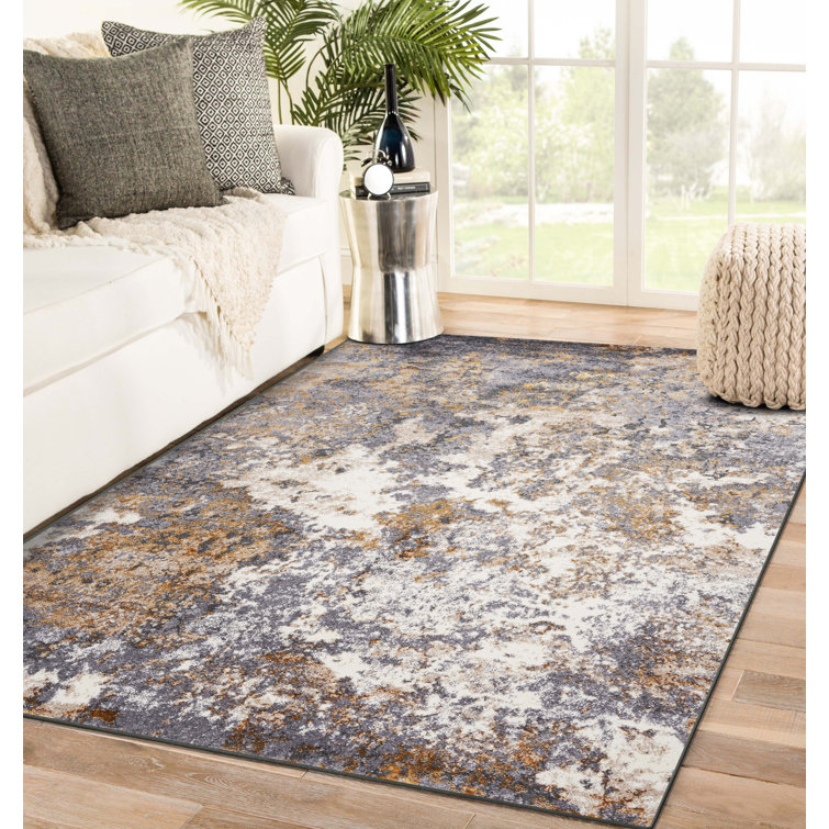 Abstract Splatter 6' x 9' Gray Synthetic Area Rug