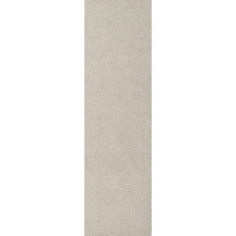 Taupe Herringbone Hand Tufted Wool Runner Rug 2'3" x 8'