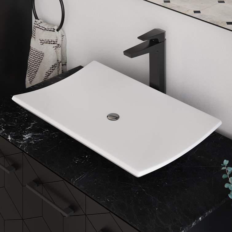Annecy White Ceramic Rectangle Vessel Bathroom Sink