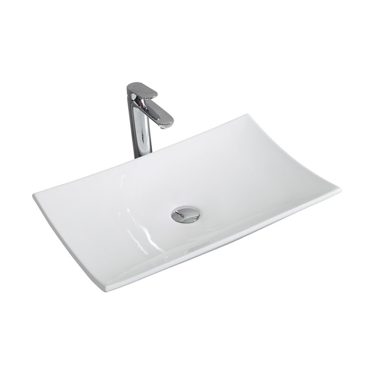 Annecy White Ceramic Rectangle Vessel Bathroom Sink