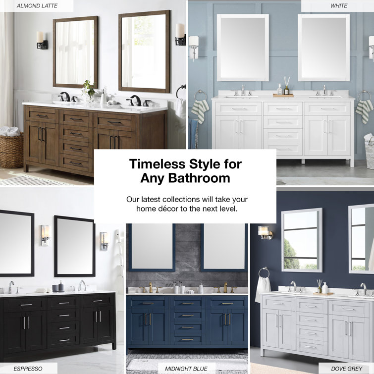 Espresso Double Sink Vanity with White Marble Top and Mirrors