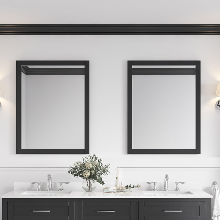 Espresso Double Sink Vanity with White Marble Top and Mirrors