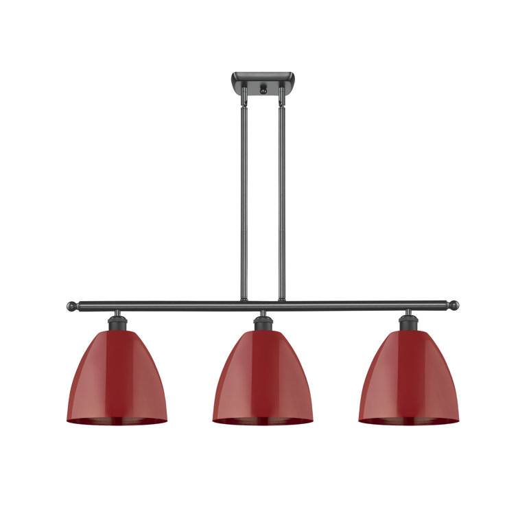 Matte Black and Red 3-Light Glass Island Pendant