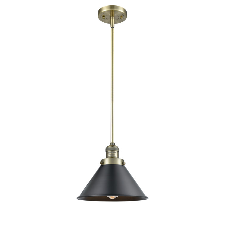 Briarcliff Matte Black and Antique Brass 10" Mini Pendant Light