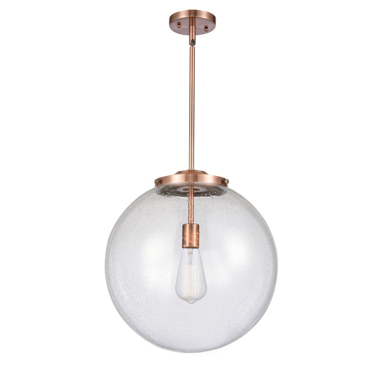 Antique Copper Globe Pendant Light with Seedy Glass Shade
