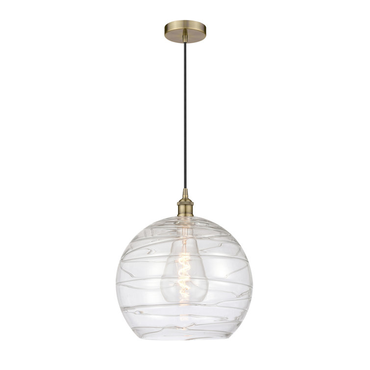 Athens Deco Swirl 16.88" Antique Brass Globe Pendant Light