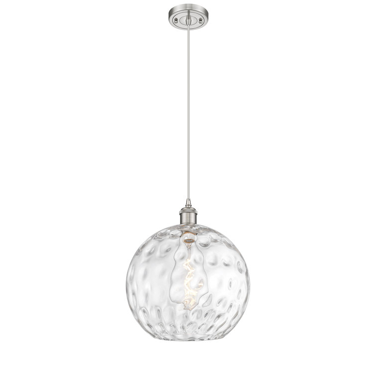 Athens Water Glass 15" Globe Mini Pendant in Satin Nickel