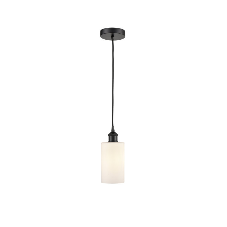 Edison Matte Black Mini Drum Pendant with Glass Shade