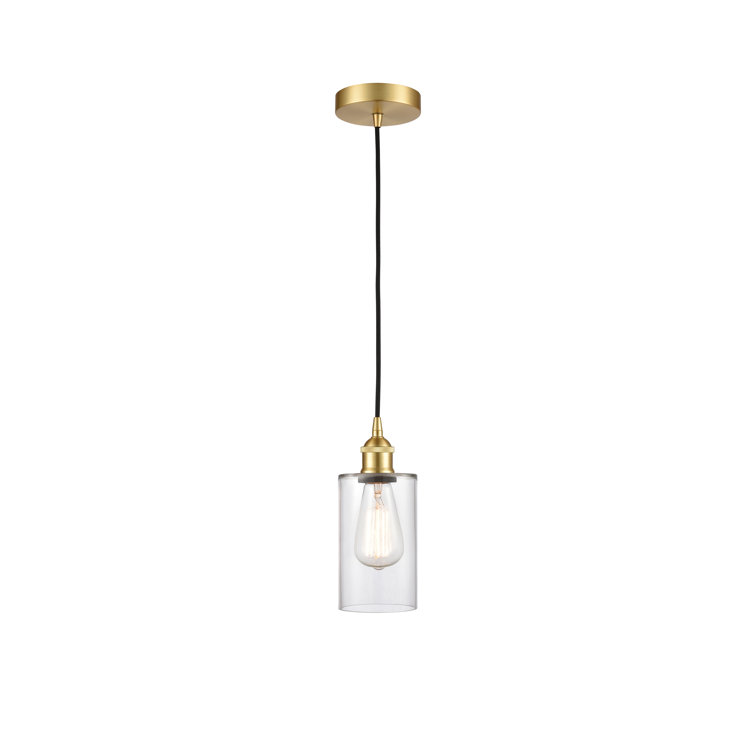 Edison Mini Drum 10" Satin Gold Clear Glass Pendant Light