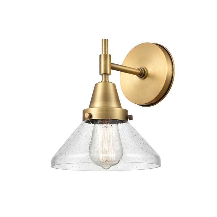 Brushed Brass Dimmable Industrial Wall Sconce with Glass Shade